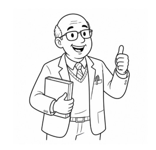 Profesor satisfecho con el pulgar arriba